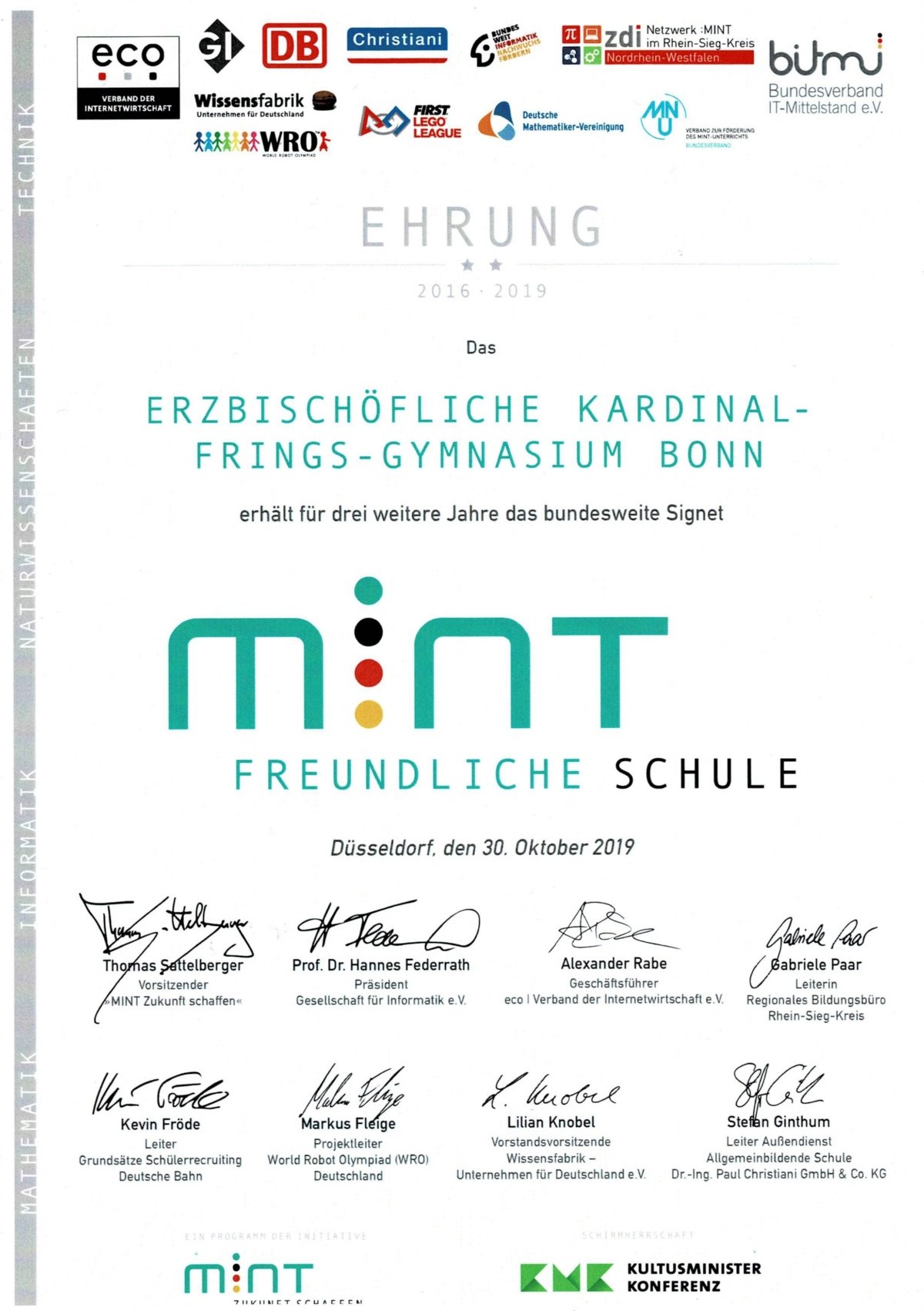 KFG erneut MINT-freundlich 2019 (c) LAND NRW